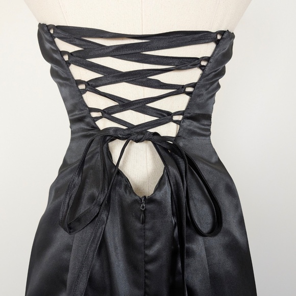 Black Strapless Prom Maxi Dress Petticoat Lace Up Corset Sleeveless Tube Top - Picture 2 of 13